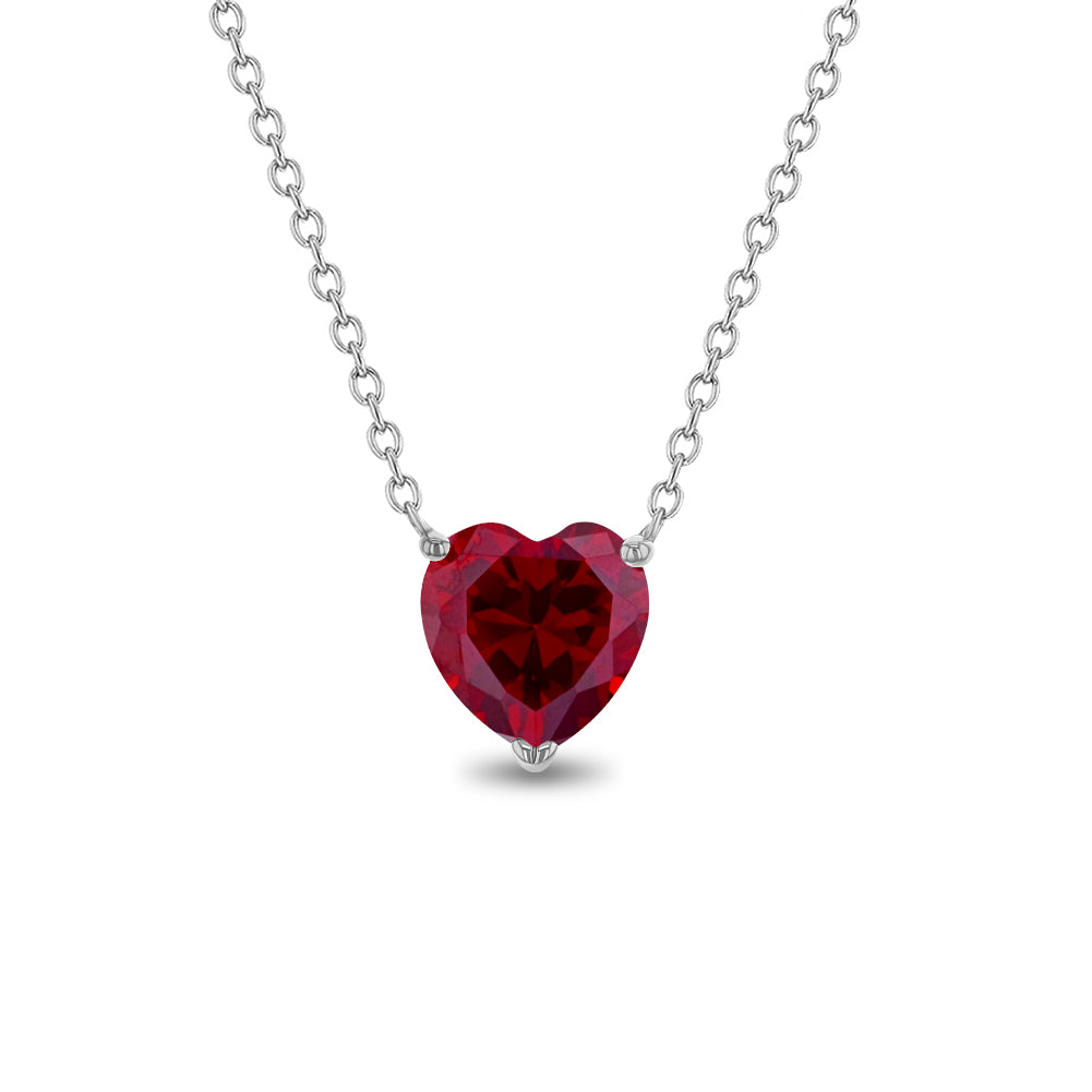 Prong CZ Birthstone Heart Kids / Teen Necklace - Sterling Silver