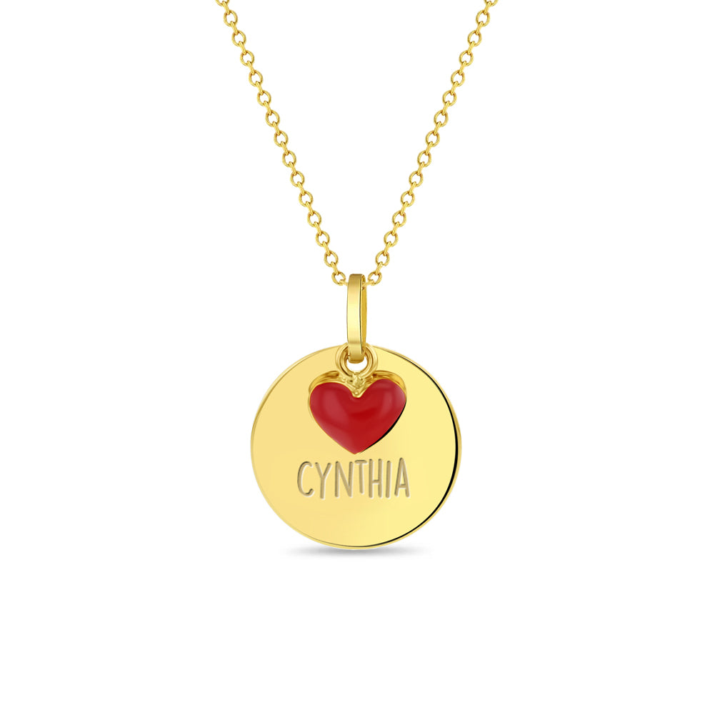 14k Gold Enamel Heart Engravable Red Kids / Children's / Girls Pendant/Necklace