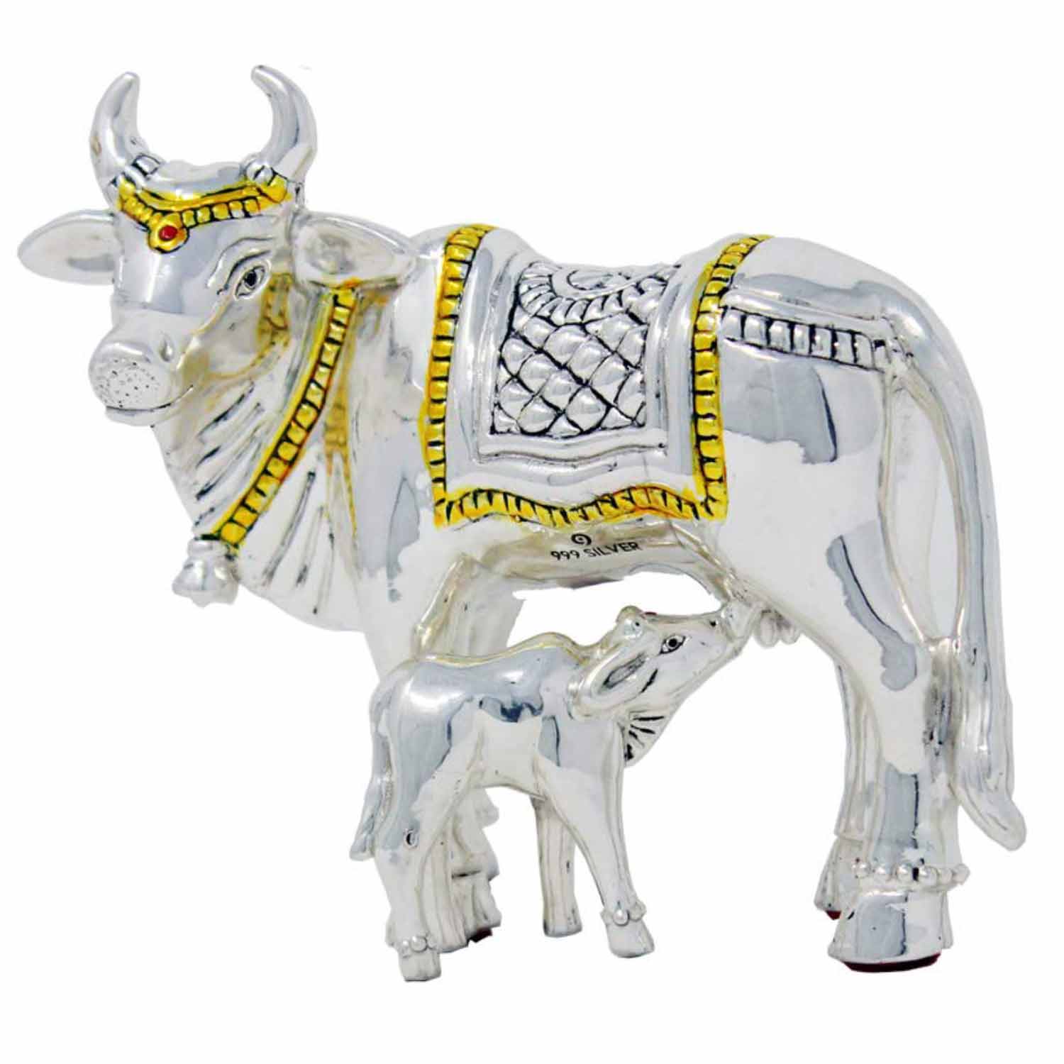 Kamdhenu Cow with Calf Pure Silver idol