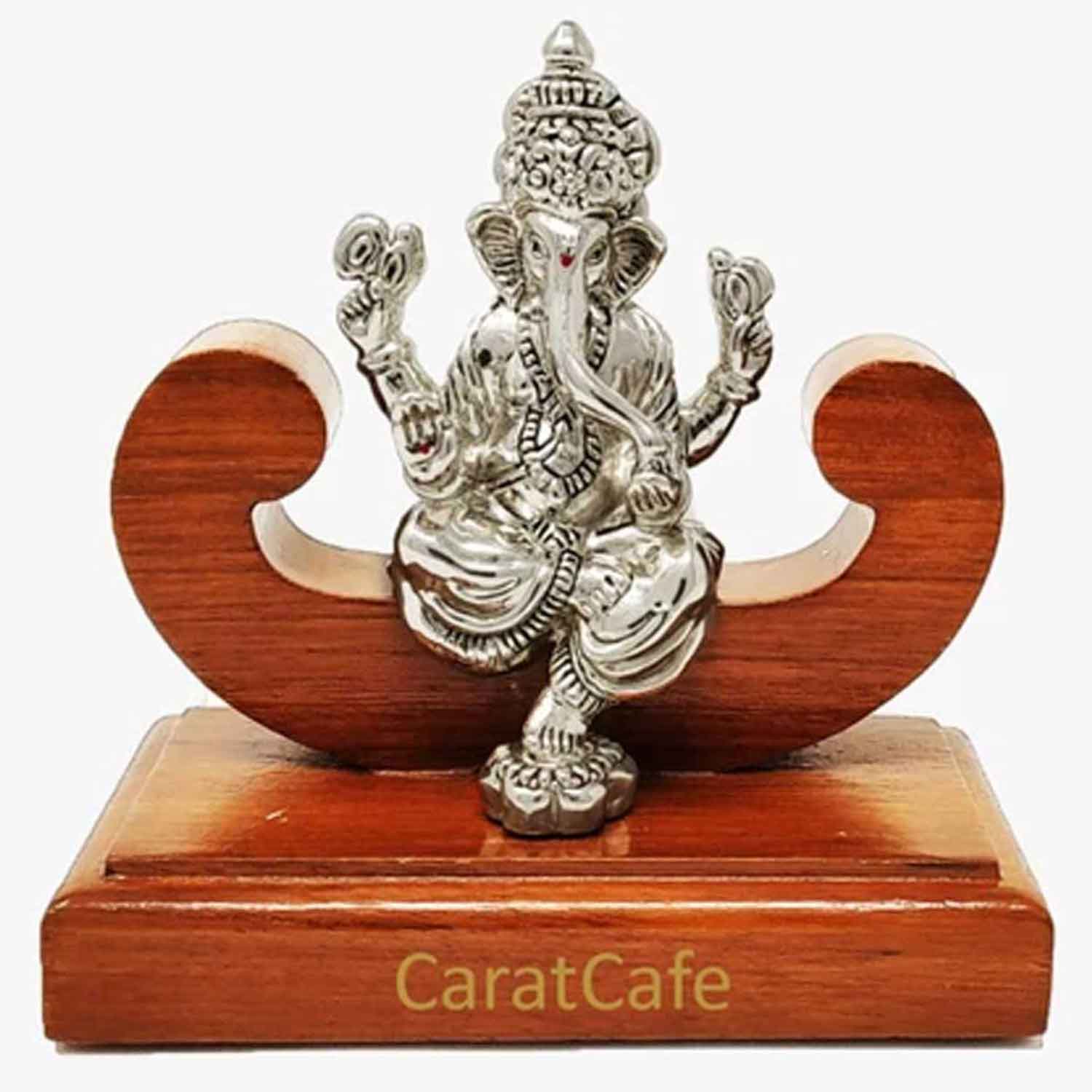 Lord Ganesha on wood Pure Silver Idol
