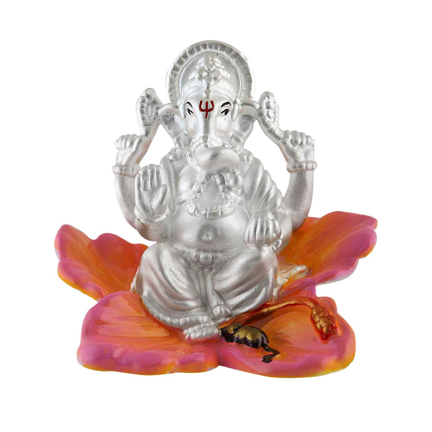 Pure Silver 990 Ganpati on Jaswanti Flower Idol Statue