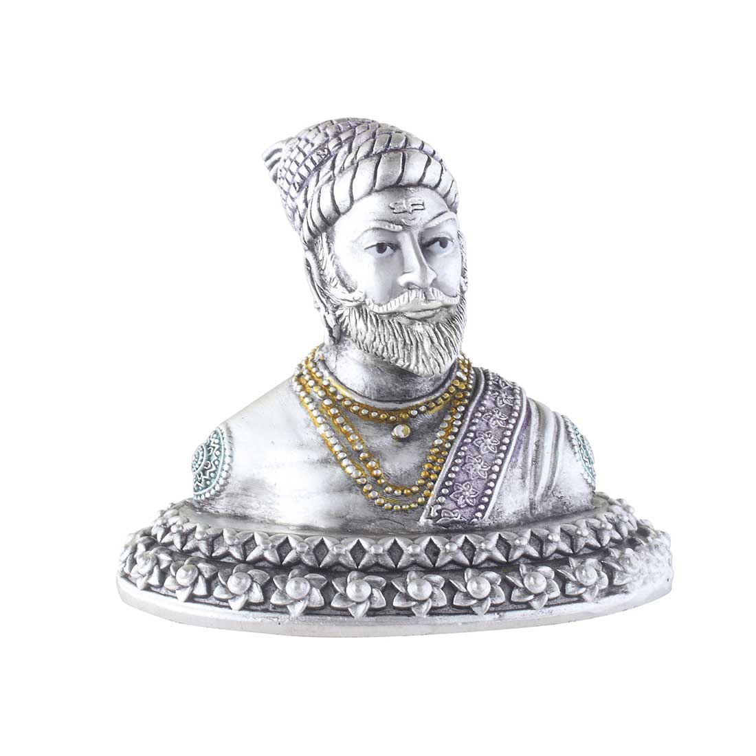 Silver Shivaji Murti for Car Dashboard , Home & Office Use . Made in Pure 925 Solid Chandi Metal Idol of Chhatrapati Maharaj