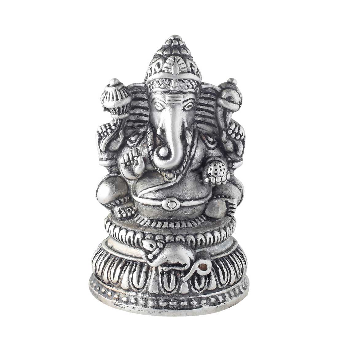 CaratCafe Ganesh Round Patla Idol for Car Dashboard in 925 Silver