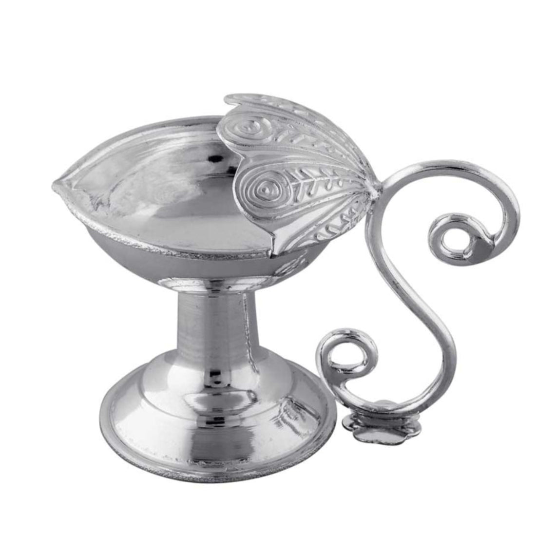 Pure Silver Diya Deepak (Oil Lamp) with Handle for Puja Aarti
