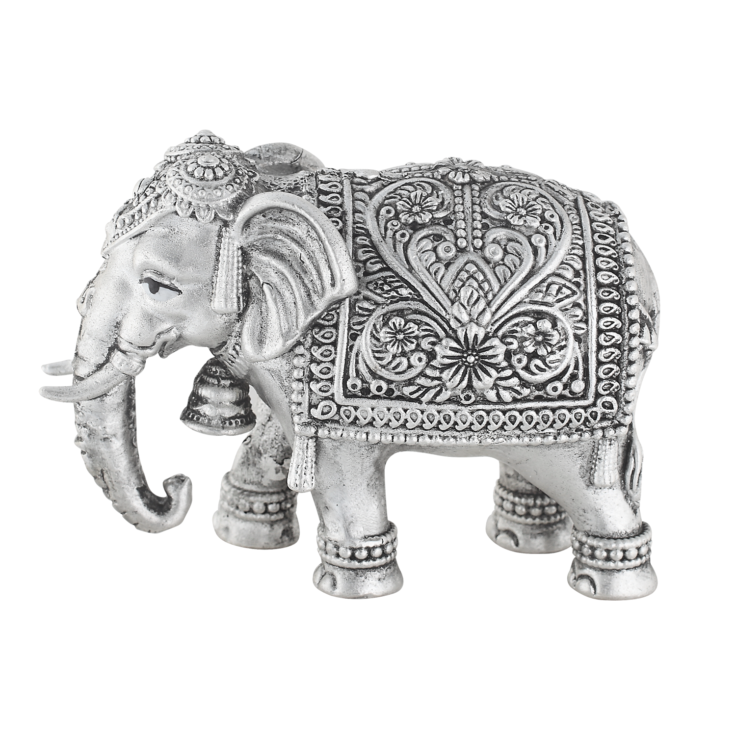 Silver Elephant Idol with Down Trunk Vastu