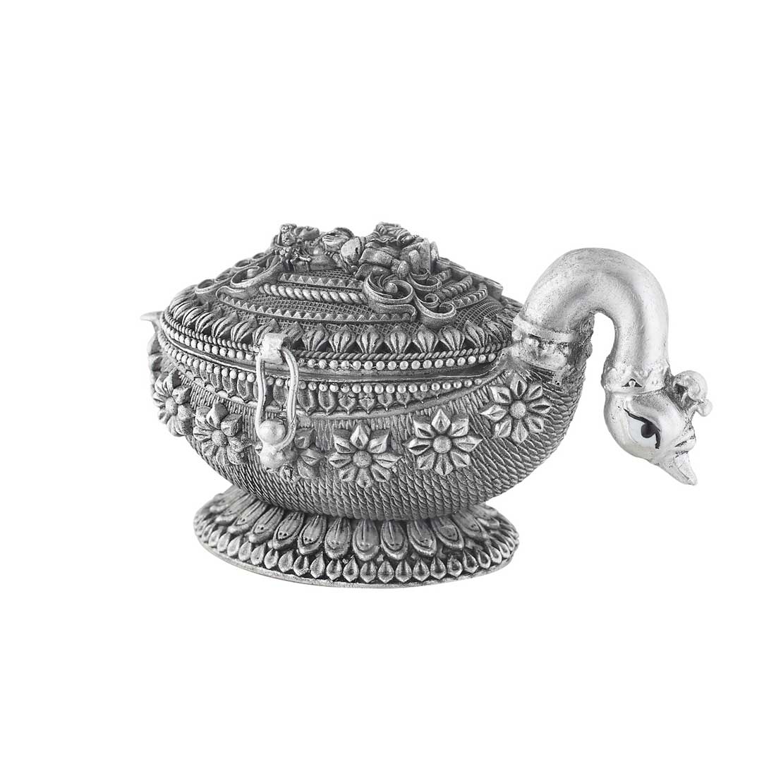 Swan Tureen with Intricate Floral Engravings Kumkum Dabbi, Jewellery Box