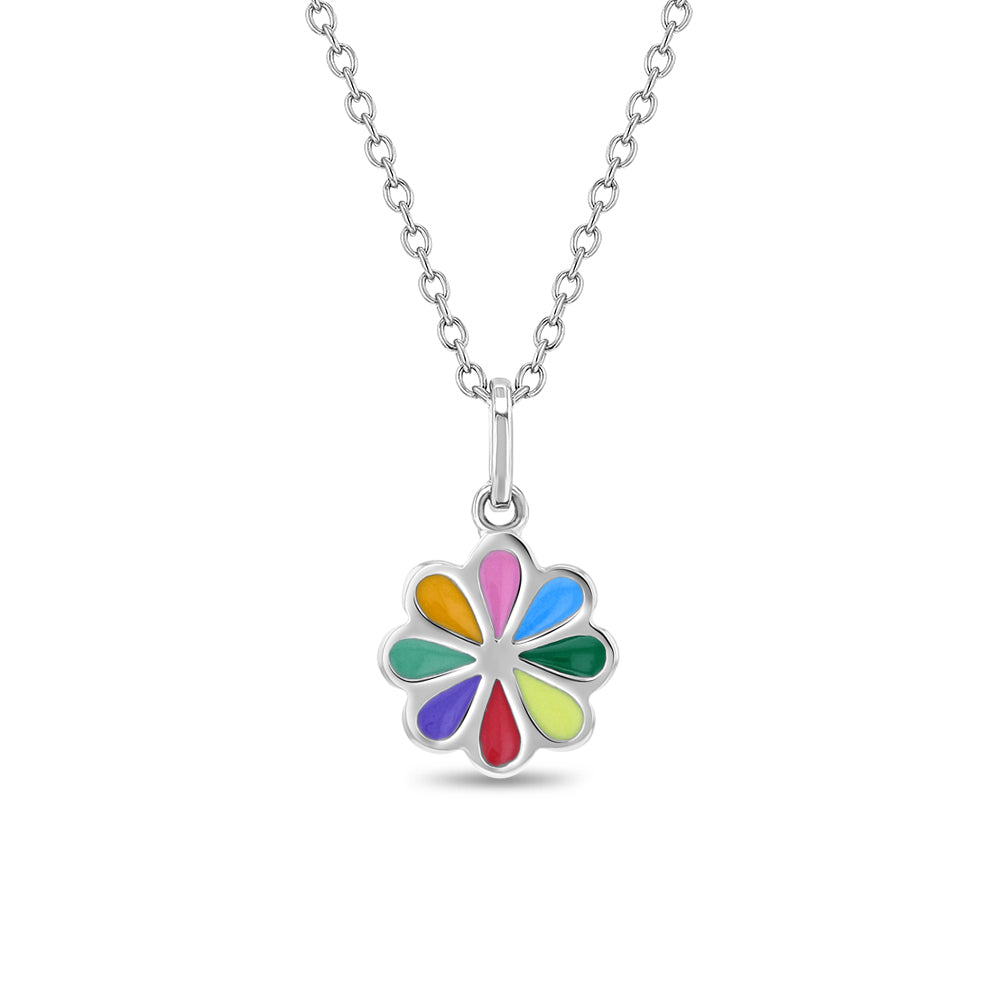 Vibrant Floral Kids / Children's / Girls Pendant/Necklace Enamel - Sterling Silver