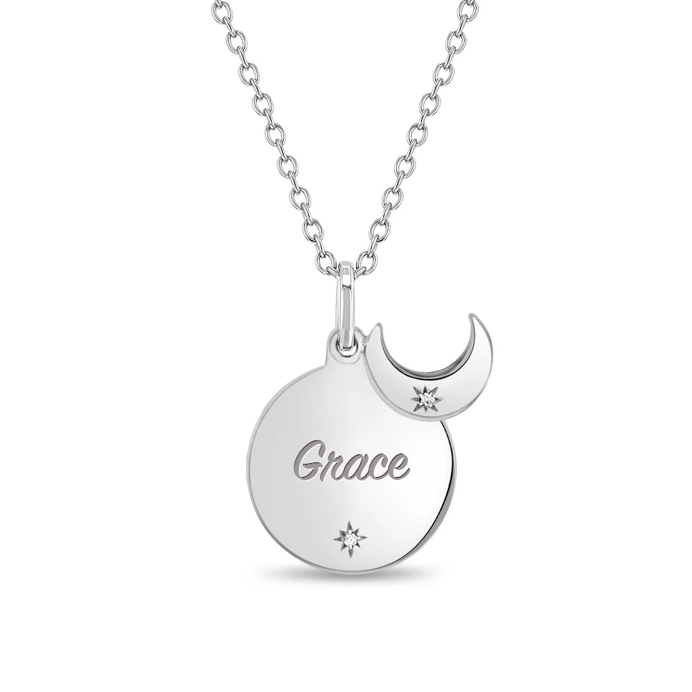 Celestial Crescent Moon Engravable Girls Pendant/Necklace - Sterling Silver
