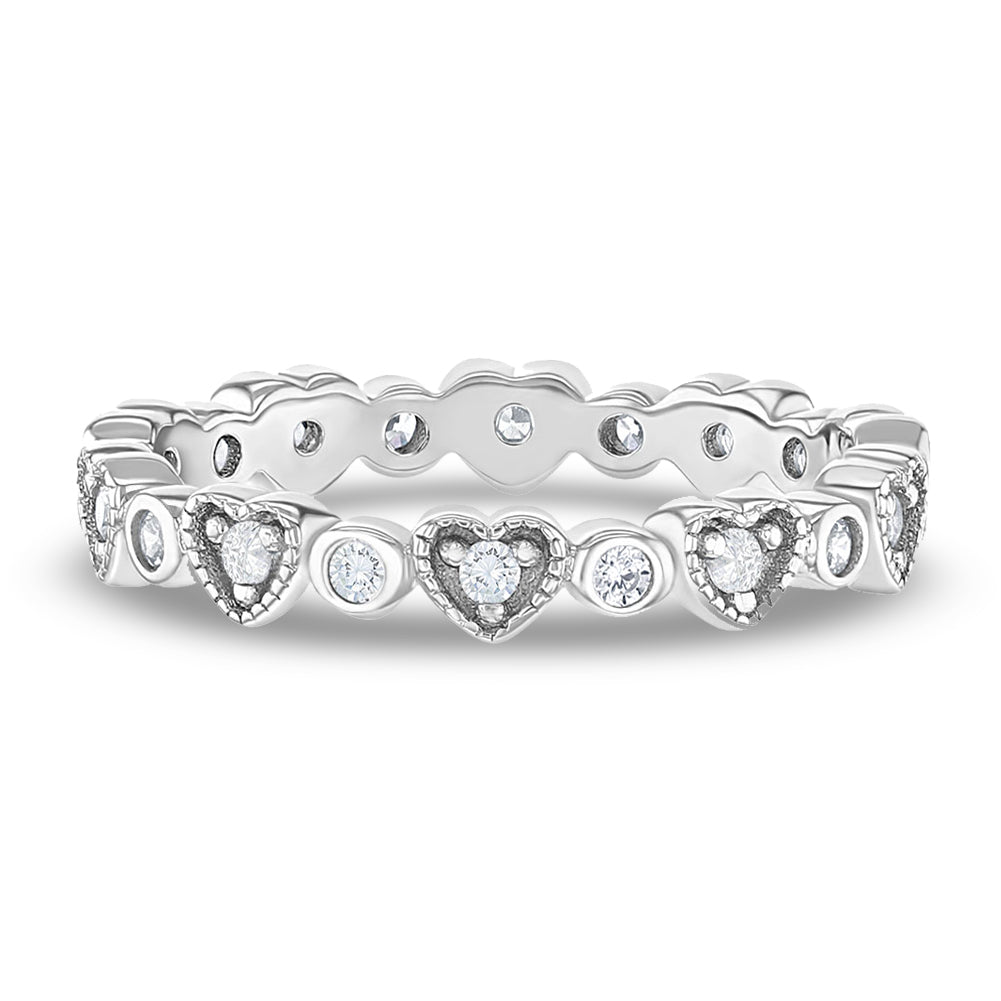 CZ Heart Band Size 2-5 Baby / Toddler / Kids Ring - Sterling Silver