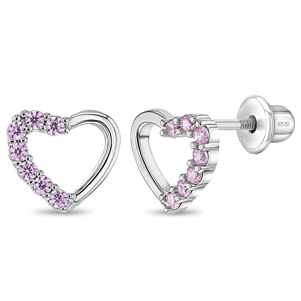 Two in One Heart Baby / Toddler / Kids Earrings Screw Back - Sterling Silver