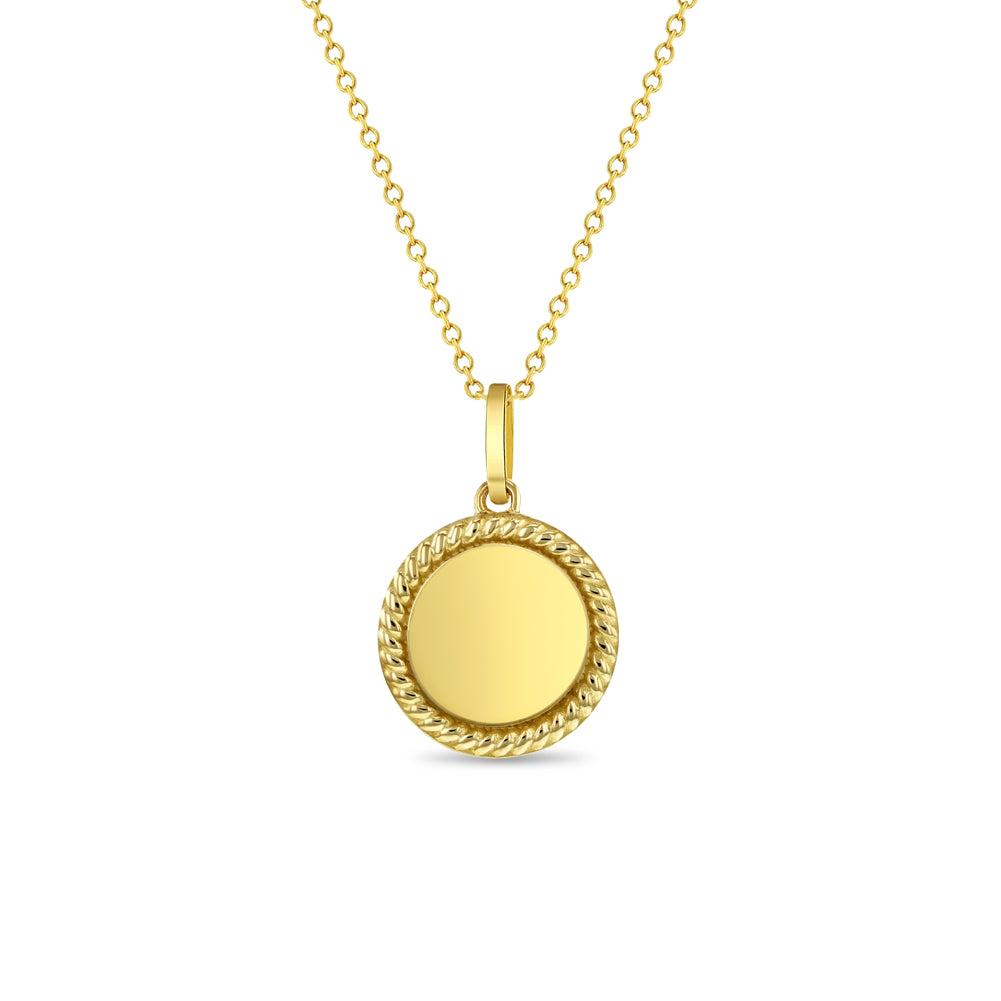 14k Gold Braided Edge Engravable Women's Pendant/Necklace 16