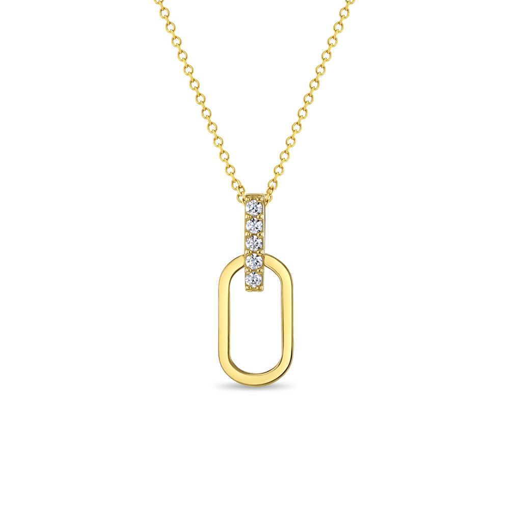 14k Gold Paperclip Clear CZ Women's Pendant/Necklace 16