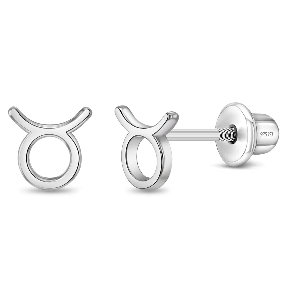 Polished Zodiac Kids / Children's / Girls Earrings Screw Back - Sterling Silver